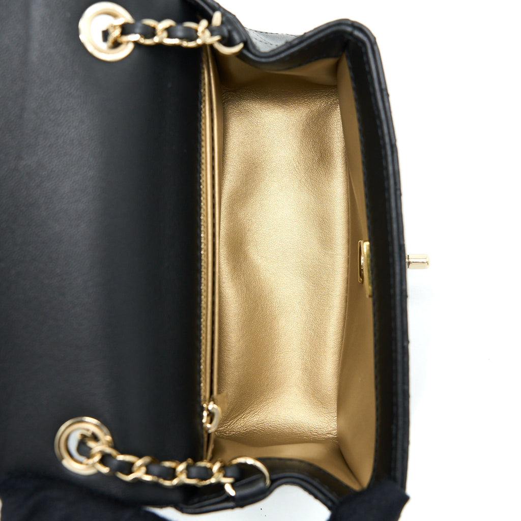 CHANEL 23C PEARL CRUSH MINI SQUARE FLAP BAG LAMBSKIN BLACK LGHW (MICROCHIP)