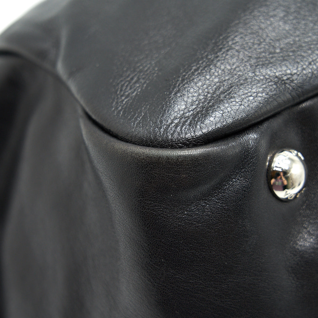 PRADA PRUGNA SOFT CALFSKIN LEATHER SHOPPING TOTE BAG BLACK
