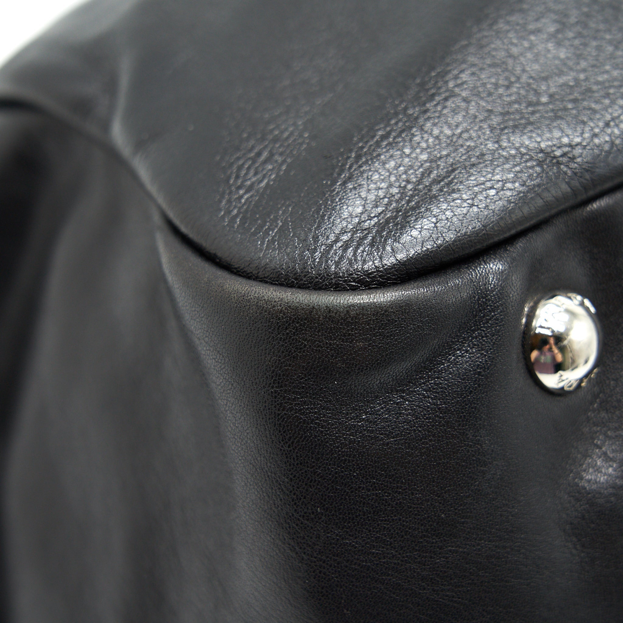 PRADA PRUGNA SOFT CALFSKIN LEATHER SHOPPING TOTE BAG BLACK