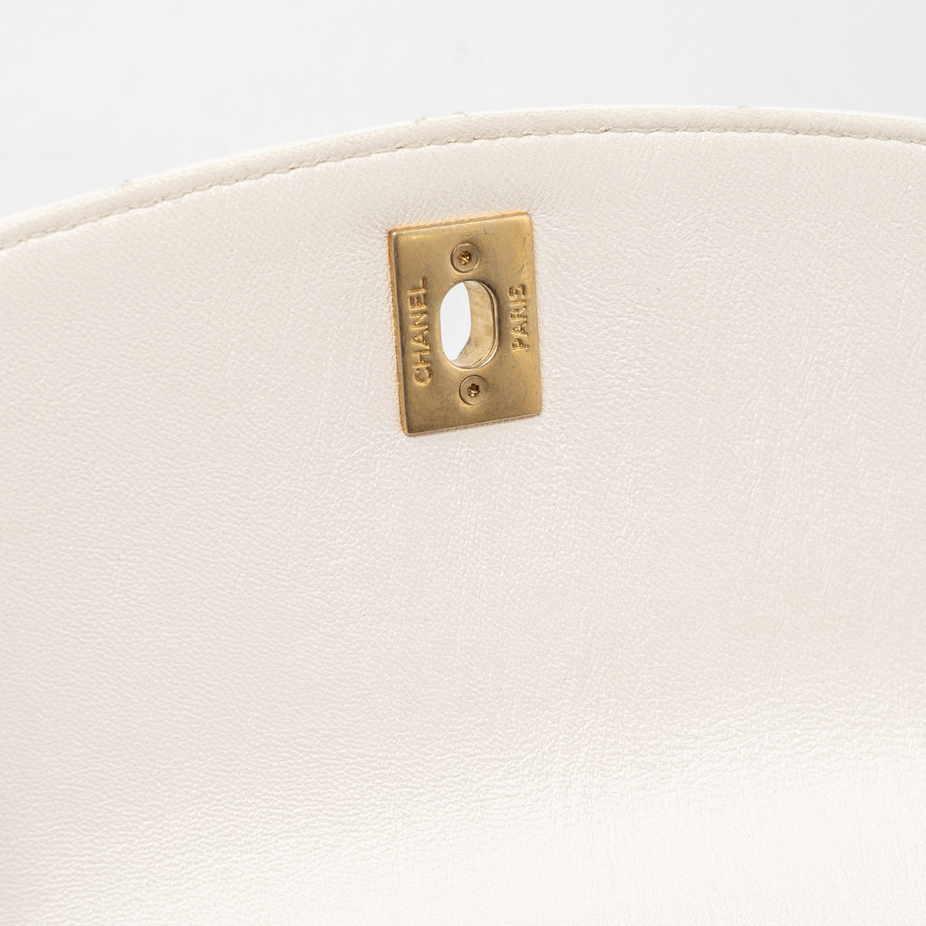 CHANEL TOP HANDLE FLAP BAG LAMBSKIN WHITE BRUSH GHW