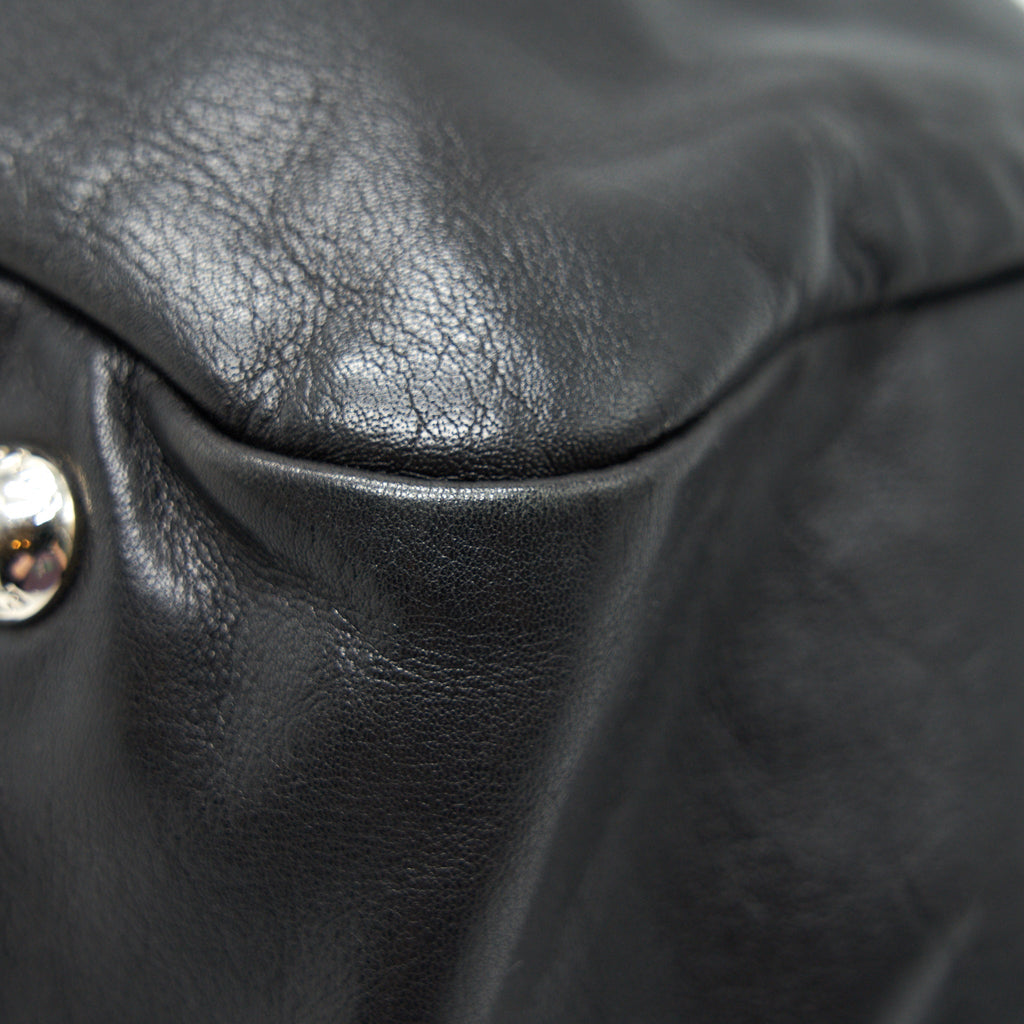 PRADA PRUGNA SOFT CALFSKIN LEATHER SHOPPING TOTE BAG BLACK
