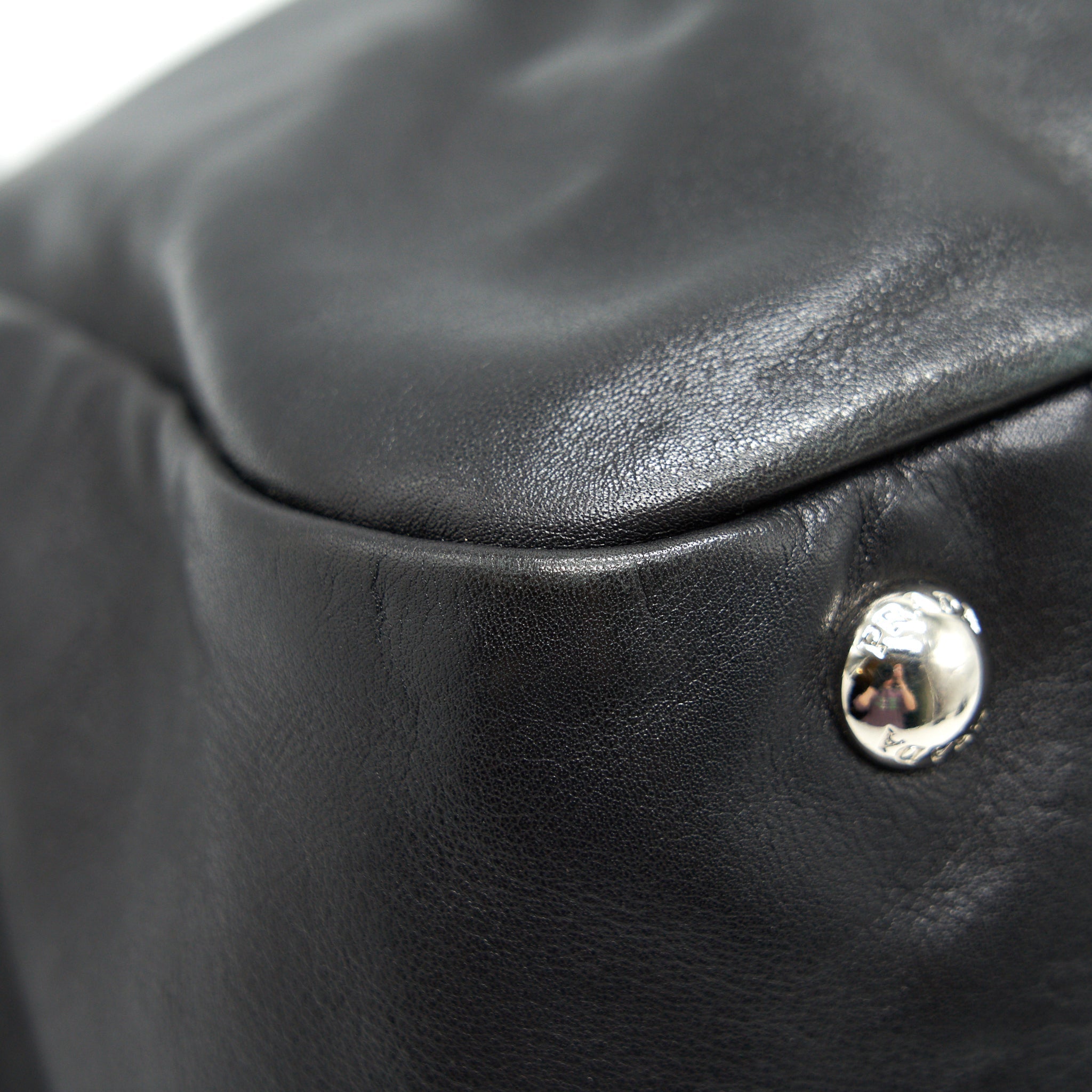 PRADA PRUGNA SOFT CALFSKIN LEATHER SHOPPING TOTE BAG BLACK