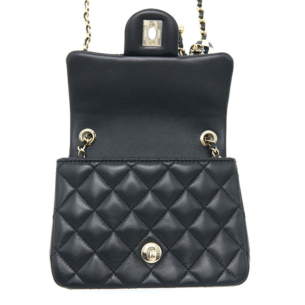 CHANEL 23C PEARL CRUSH MINI SQUARE FLAP BAG LAMBSKIN BLACK LGHW (MICROCHIP)
