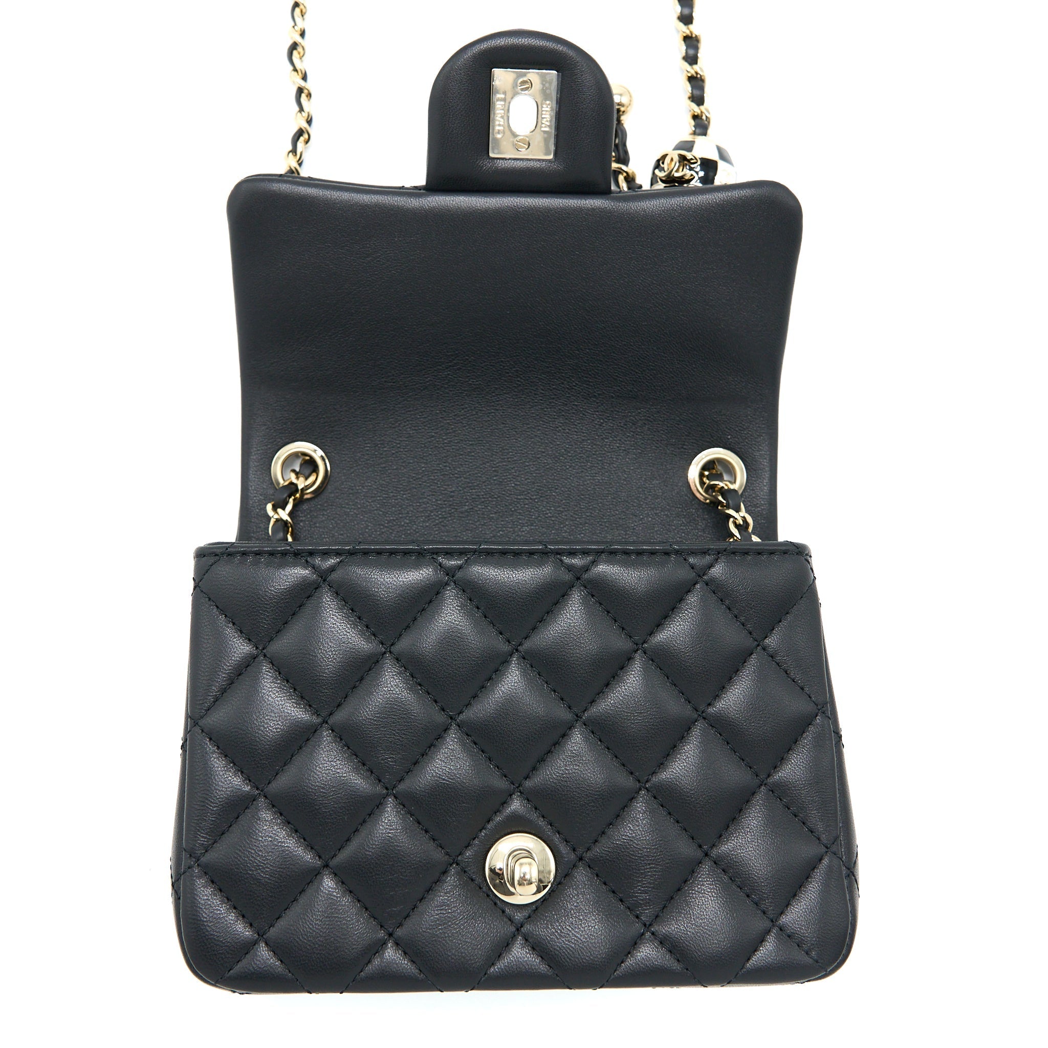 CHANEL 23C PEARL CRUSH MINI SQUARE FLAP BAG LAMBSKIN BLACK LGHW (MICROCHIP)