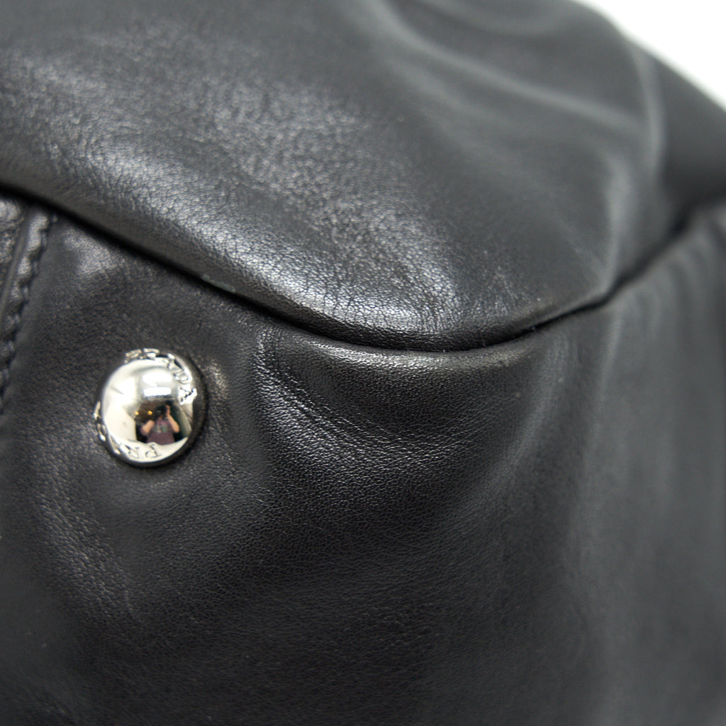 PRADA PRUGNA SOFT CALFSKIN LEATHER SHOPPING TOTE BAG BLACK