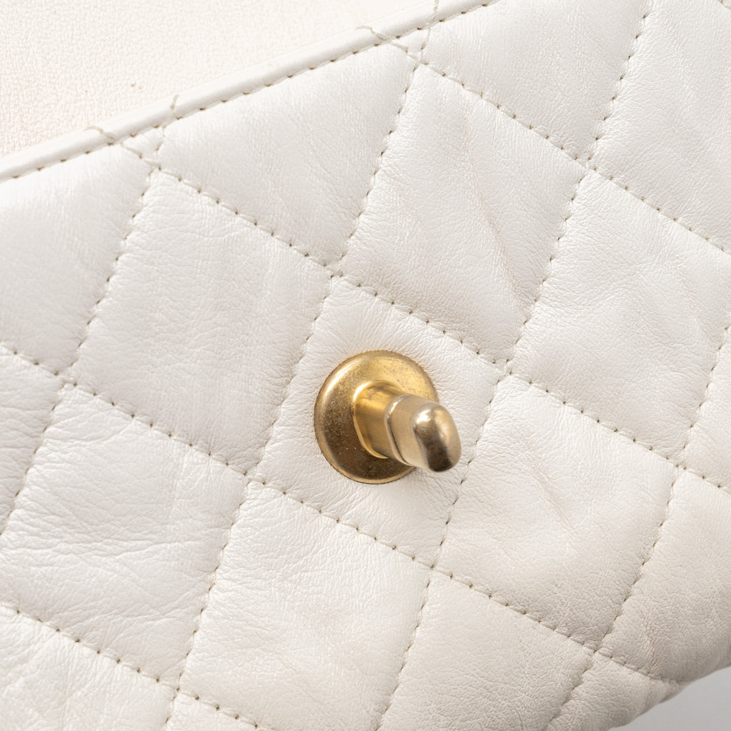 CHANEL TOP HANDLE FLAP BAG LAMBSKIN WHITE BRUSH GHW