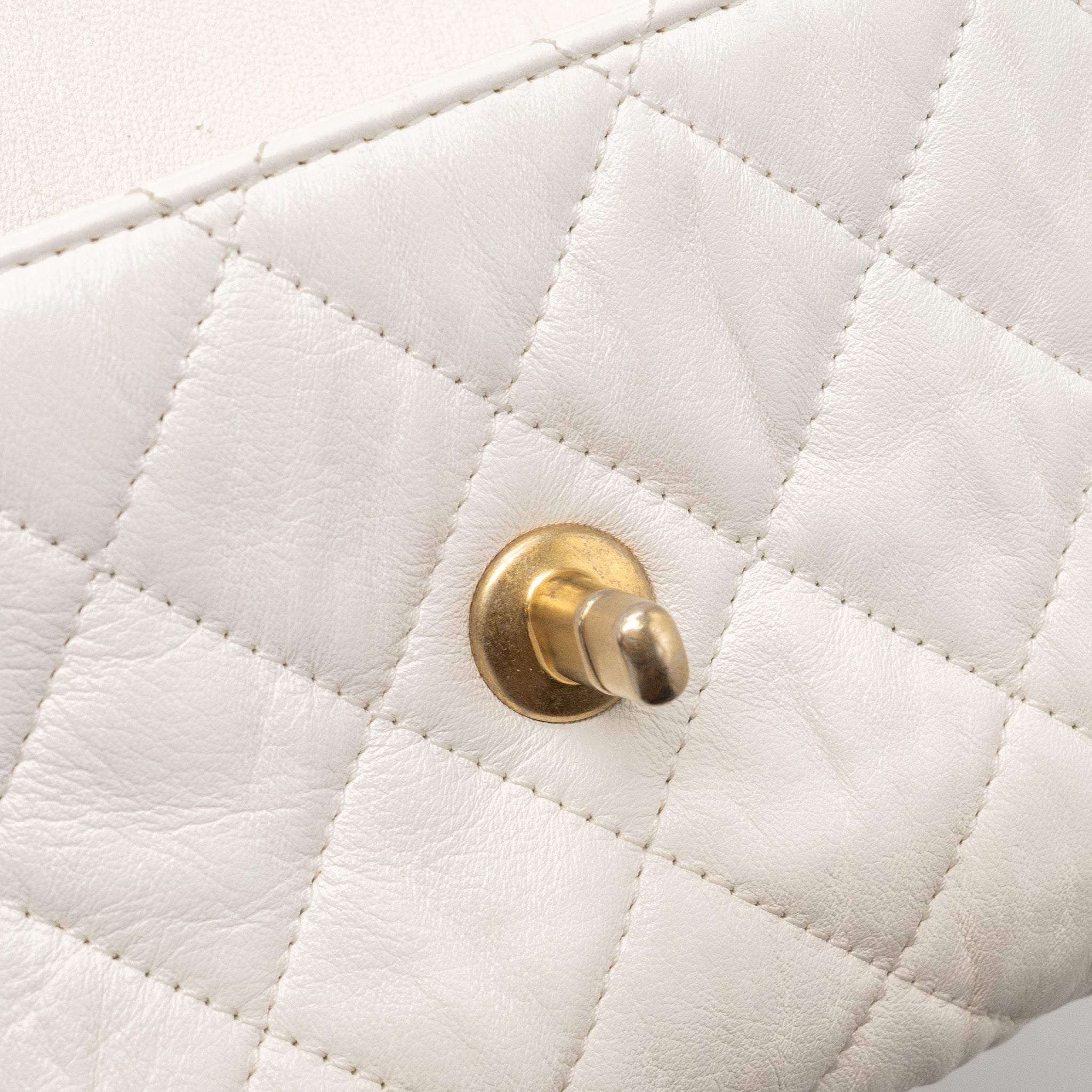 CHANEL TOP HANDLE FLAP BAG LAMBSKIN WHITE BRUSH GHW