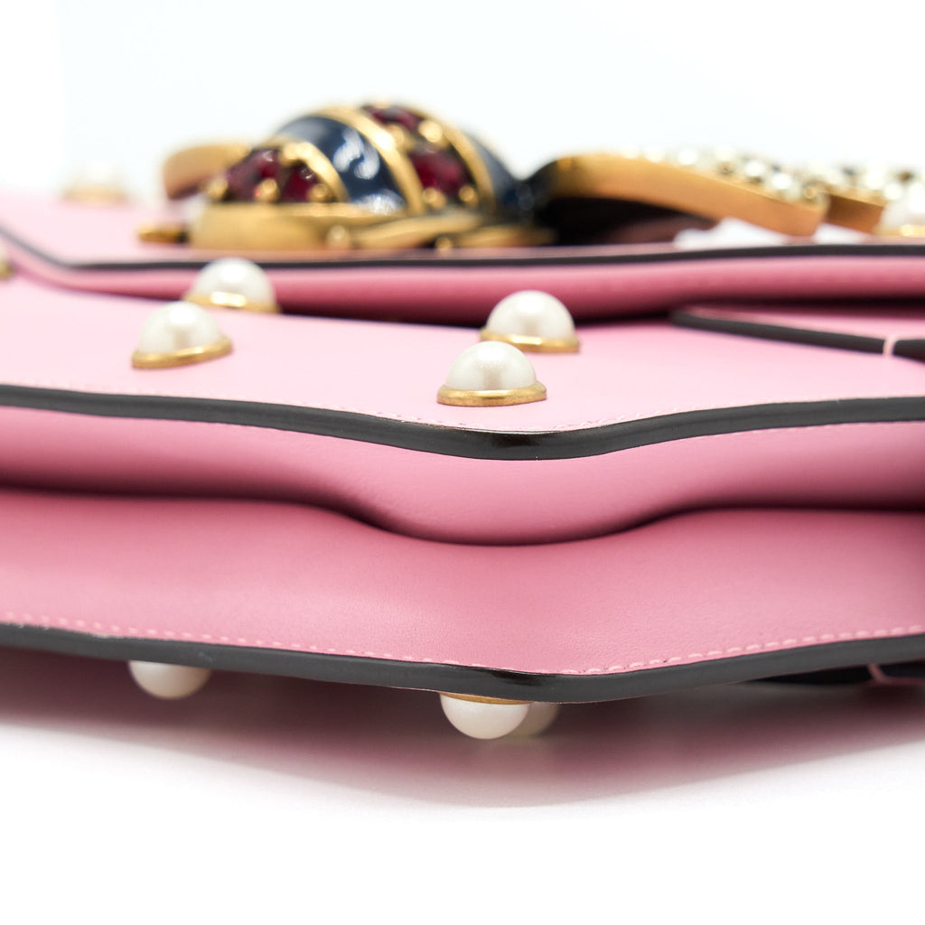 GUCCI PEARL STUDDED MINI BROADWAY BEE SHOULDER BAG PINK GHW
