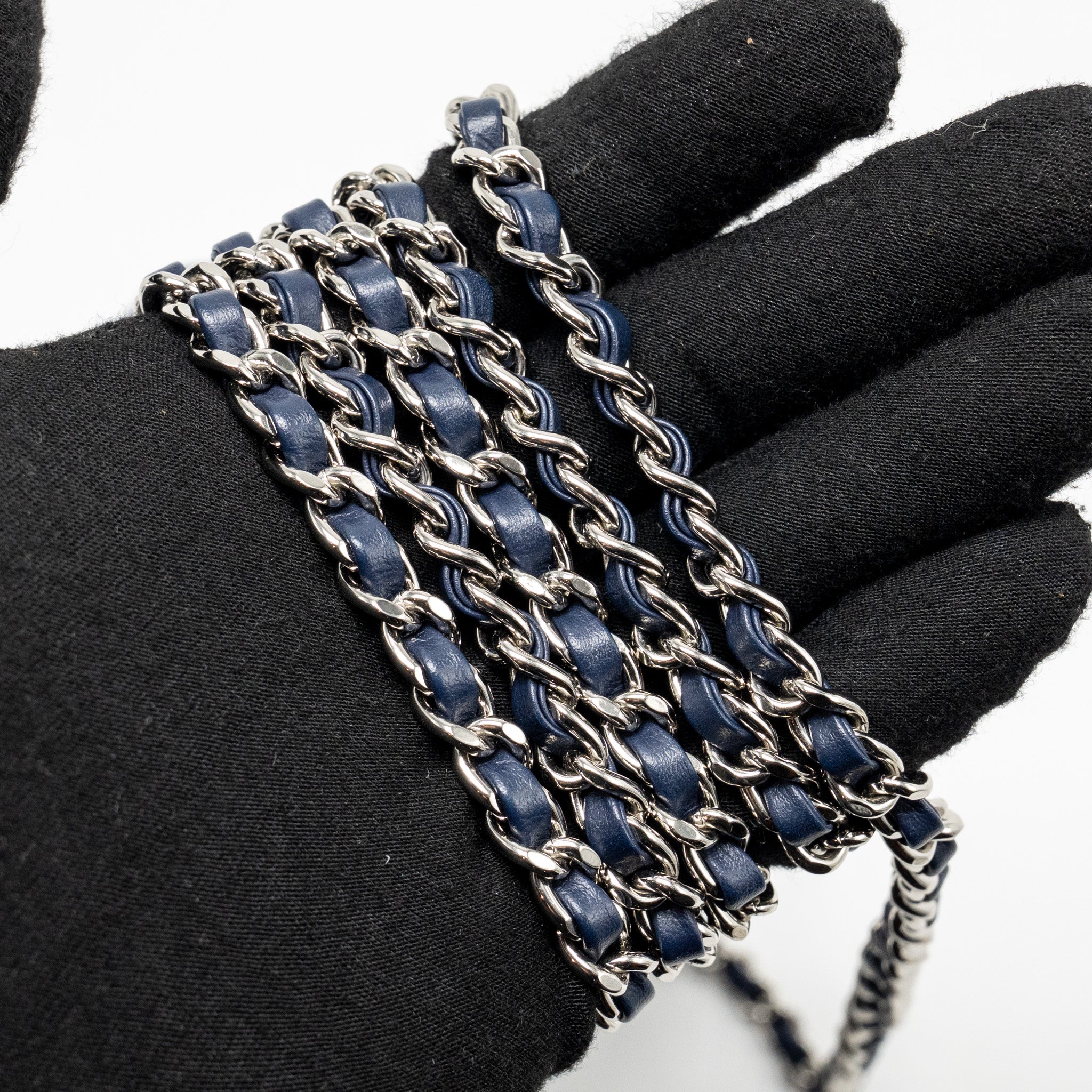 CHANEL CC QUILTED ROUND CLUTCH WITH CHAIN DENIM DARK BLUE SHW