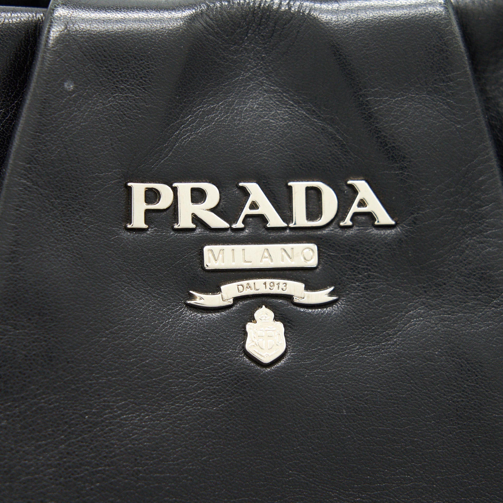 PRADA PRUGNA SOFT CALFSKIN LEATHER SHOPPING TOTE BAG BLACK