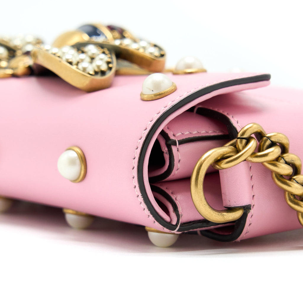 GUCCI PEARL STUDDED MINI BROADWAY BEE SHOULDER BAG PINK GHW