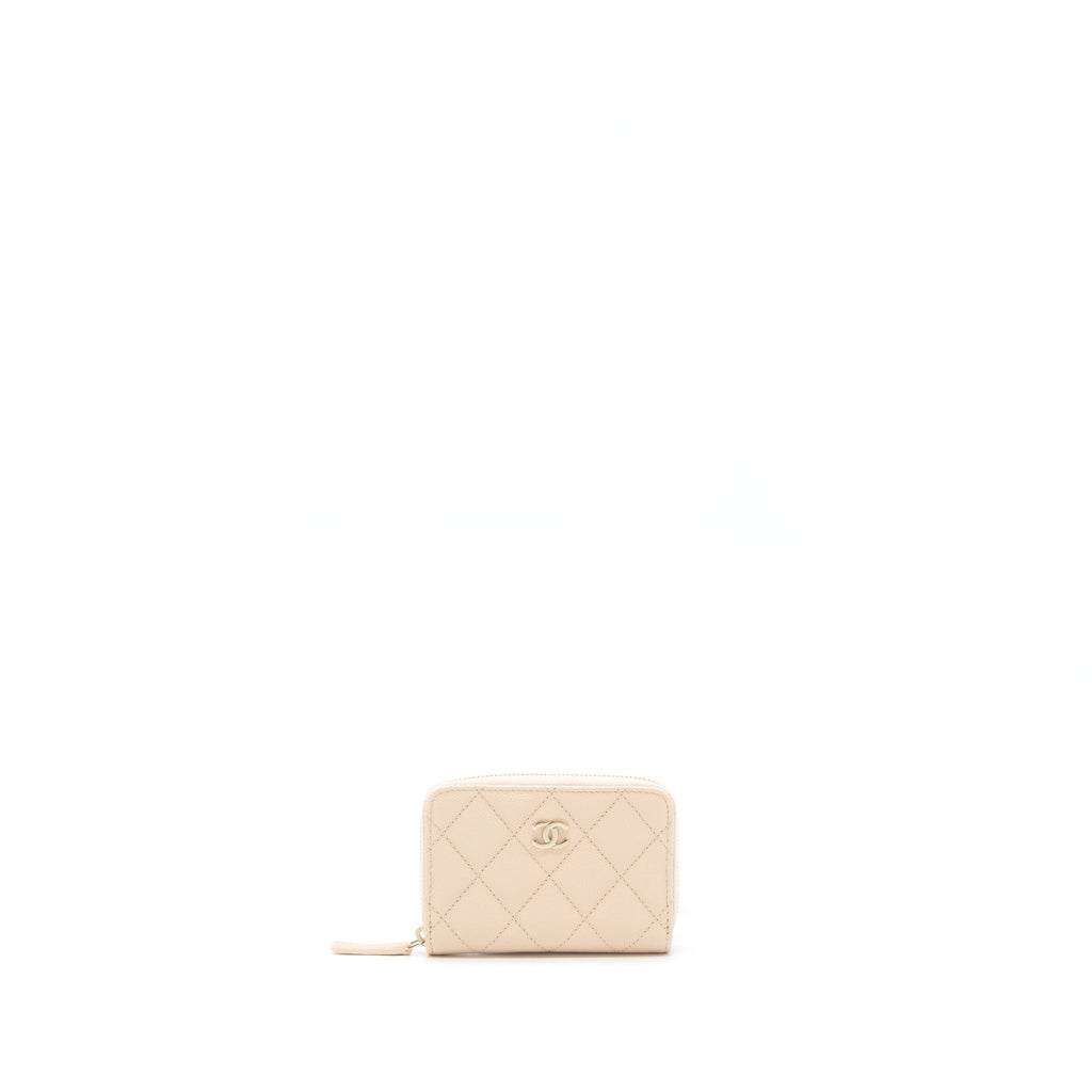 CHANEL 22C ZIPPY CARD HOLDER CAVIAR LIGHT BEIGE LGHW