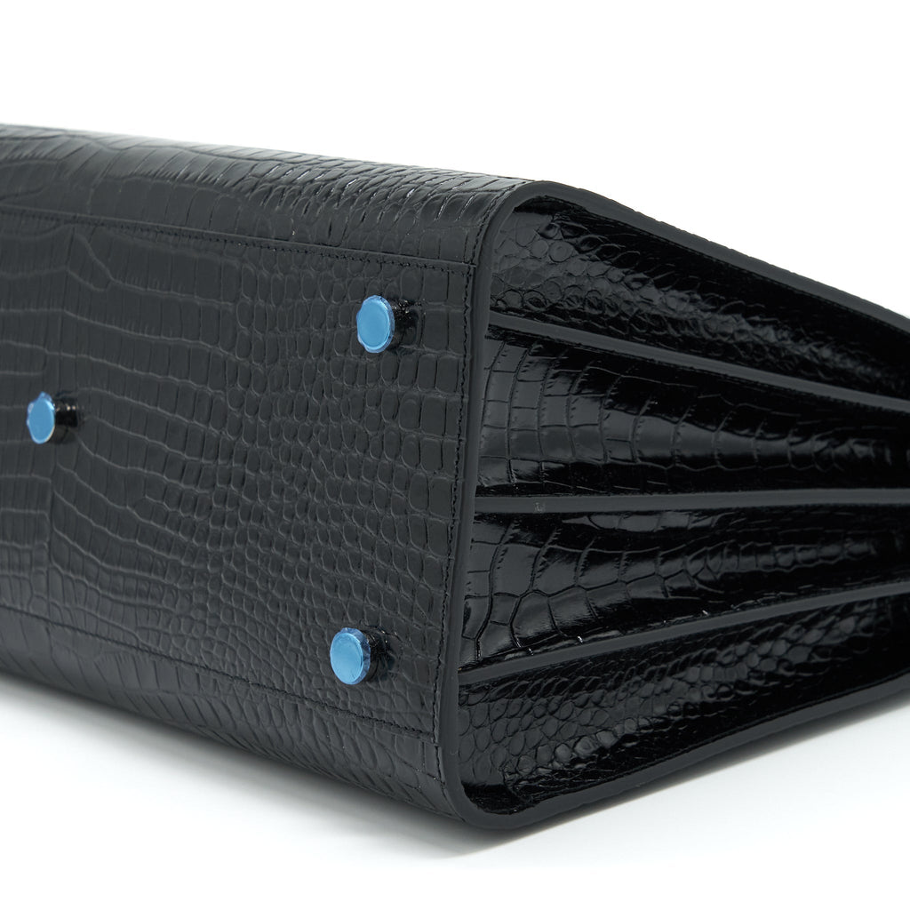 SAINT LAURENT/ YSL SAC DE JOUR CROCODILE EMBOSSED BLACK SHW