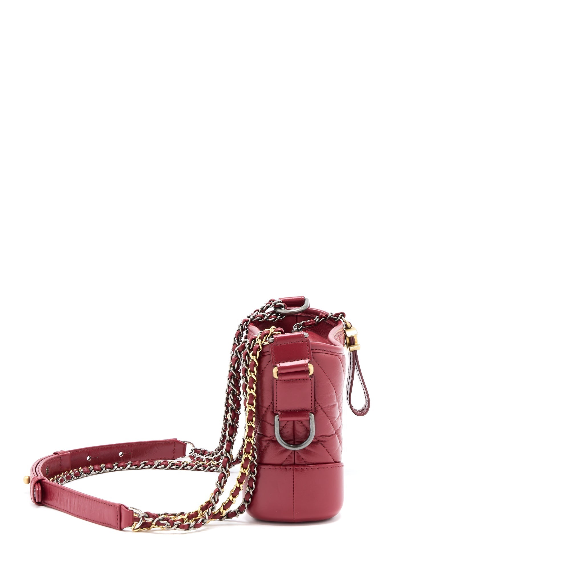 CHANEL SMALL GABRIELLE HOBO BAG CHEVRON CALFSKIN RED MULTICOLOUR HARDWARE