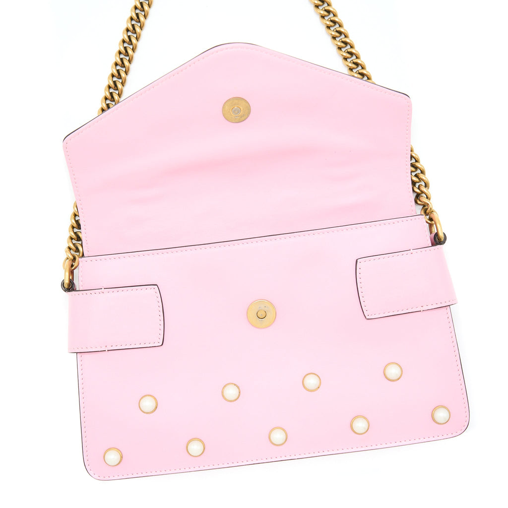 GUCCI PEARL STUDDED MINI BROADWAY BEE SHOULDER BAG PINK GHW