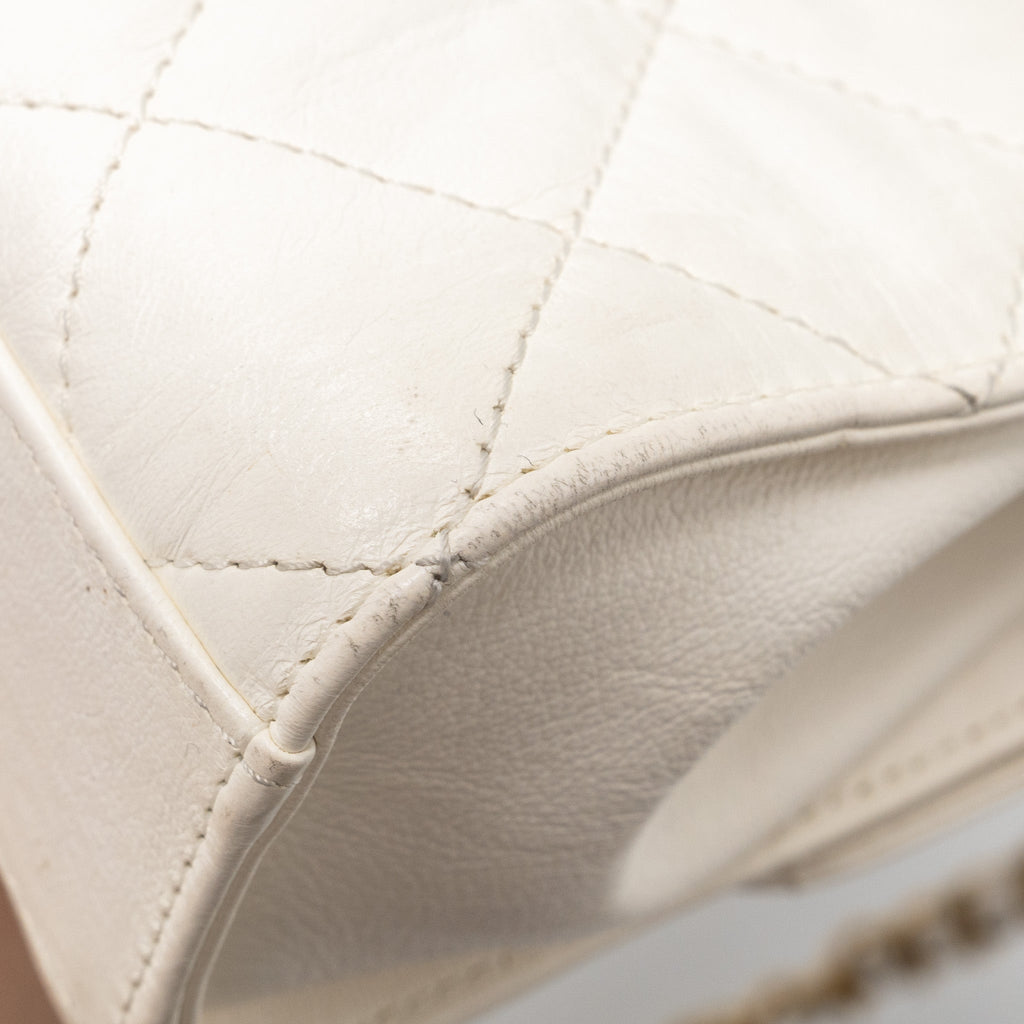 CHANEL TOP HANDLE FLAP BAG LAMBSKIN WHITE BRUSH GHW