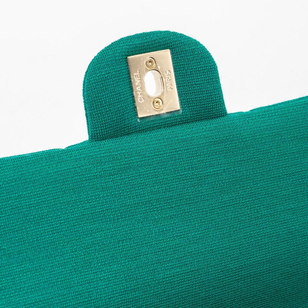 CHANEL 23A CLASSIC FLAP CLUTCH FABRIC GREEN LGHW(MICROCHIP)