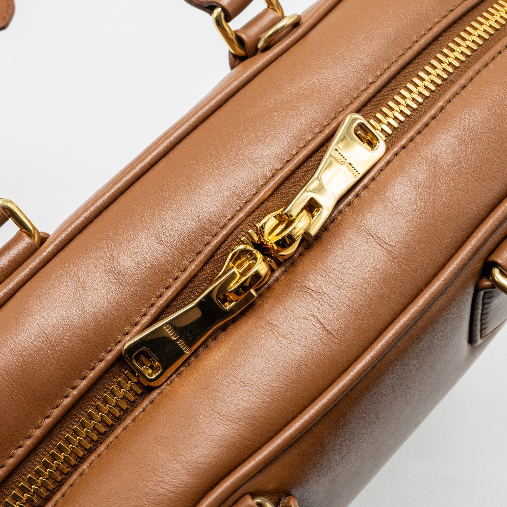 MIU MIU COGNAC ARCADIE LEATHER BAG GHW