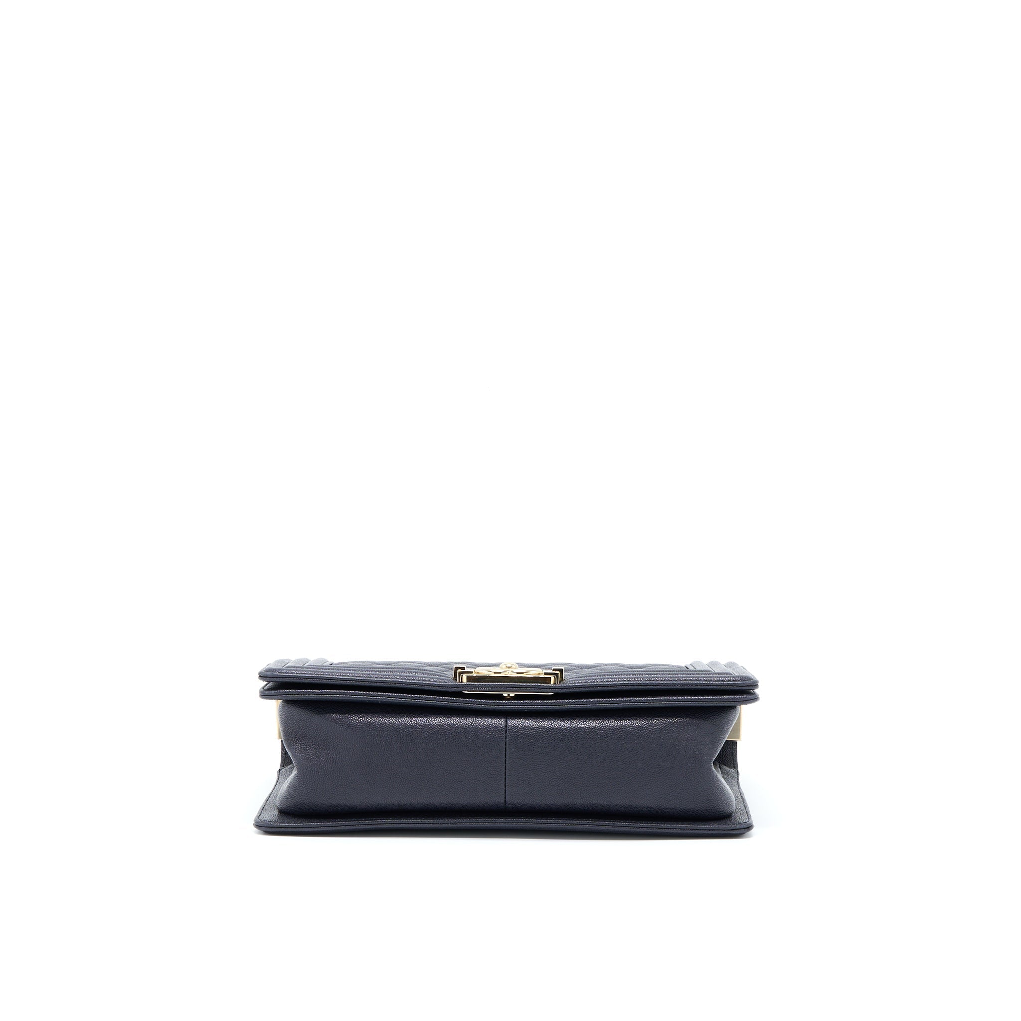 CHANEL MEDIUM BOY BAG GRAINED CALFSKIN DARK BLUE LGHW