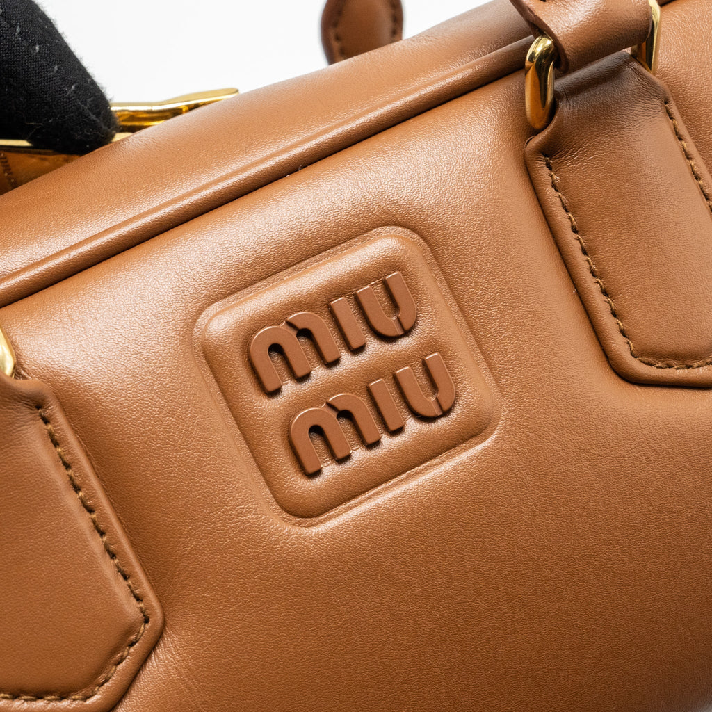 MIU MIU COGNAC ARCADIE LEATHER BAG GHW