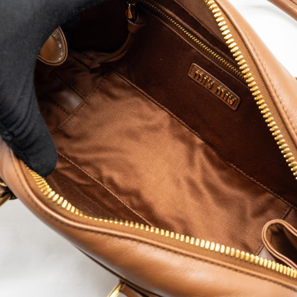 MIU MIU COGNAC ARCADIE LEATHER BAG GHW