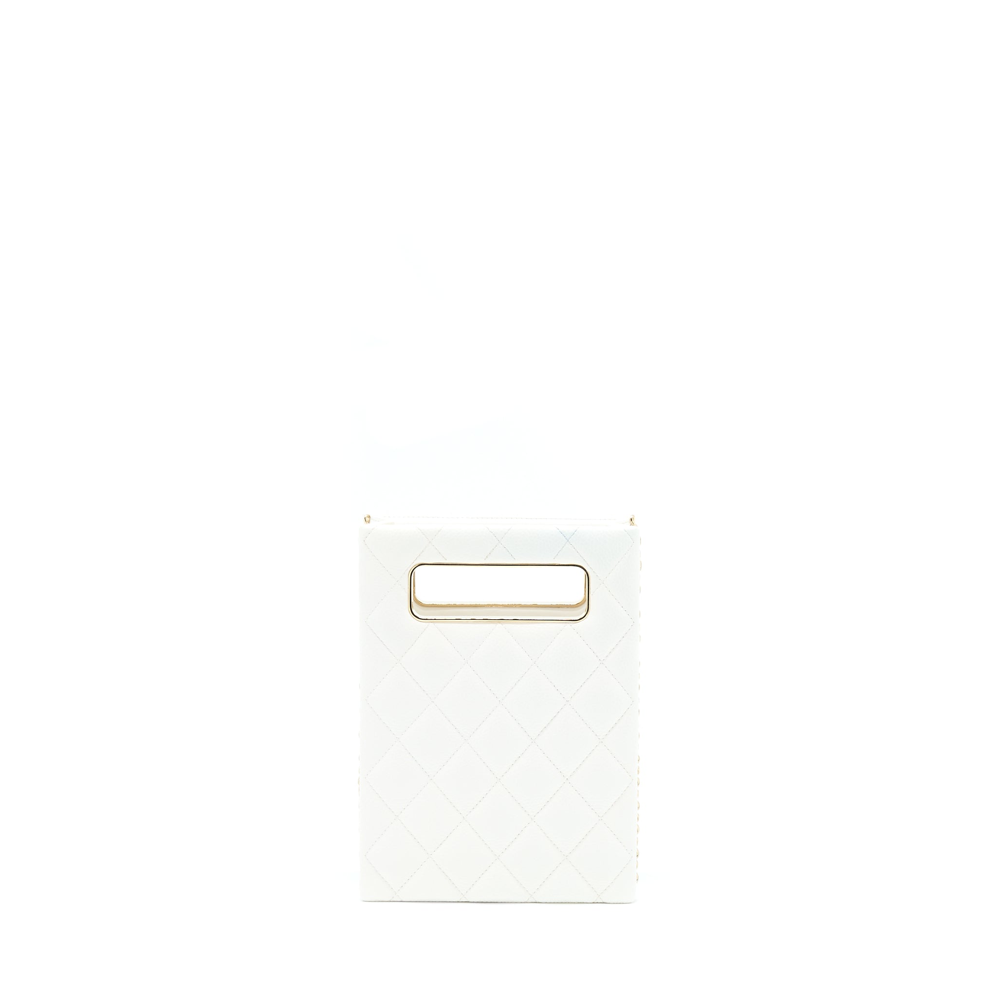 CHANEL VERTICAL EVENING CHAIN BAG CAVIAR WHITE LGHW (MICROCHIP)