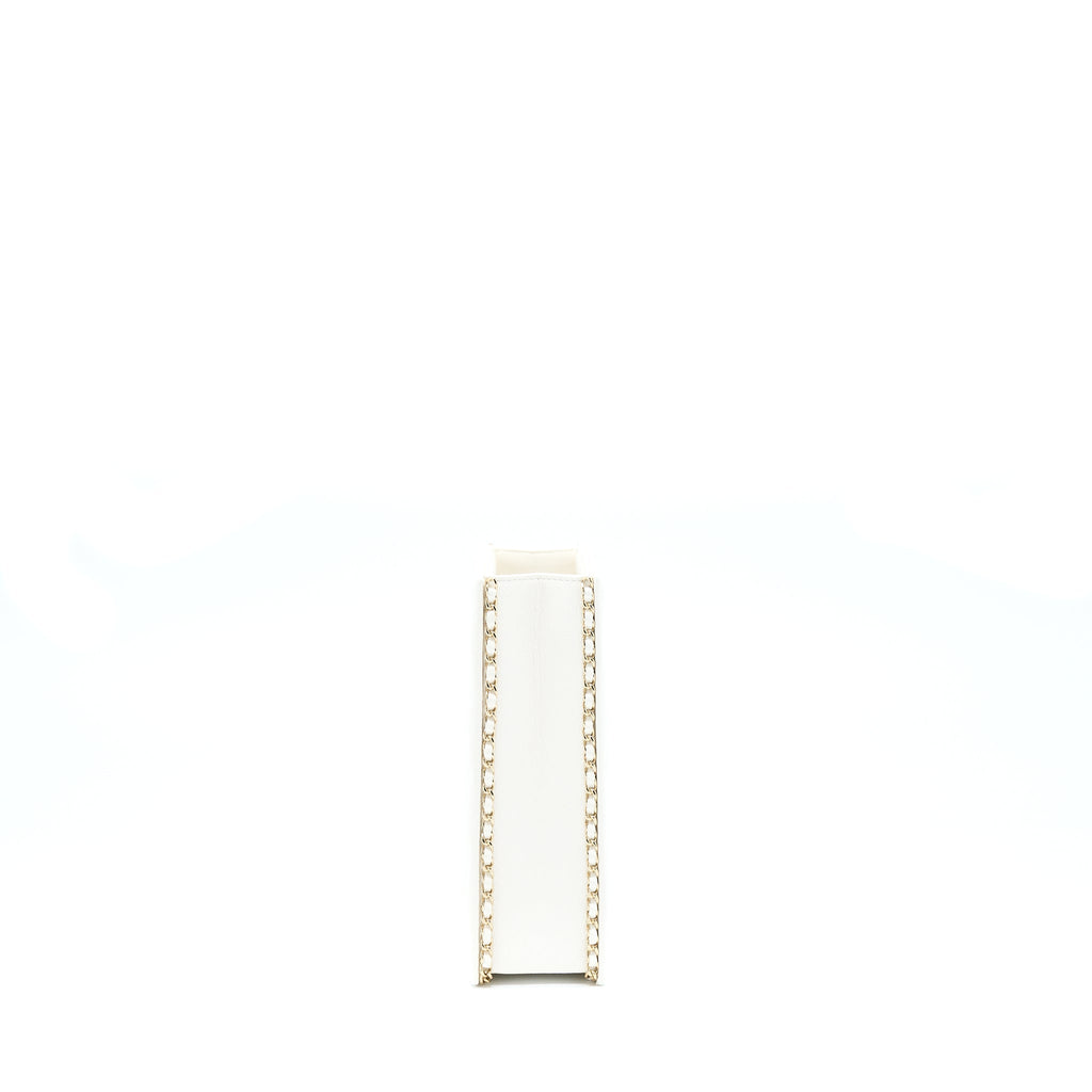 CHANEL VERTICAL EVENING CHAIN BAG CAVIAR WHITE LGHW (MICROCHIP)