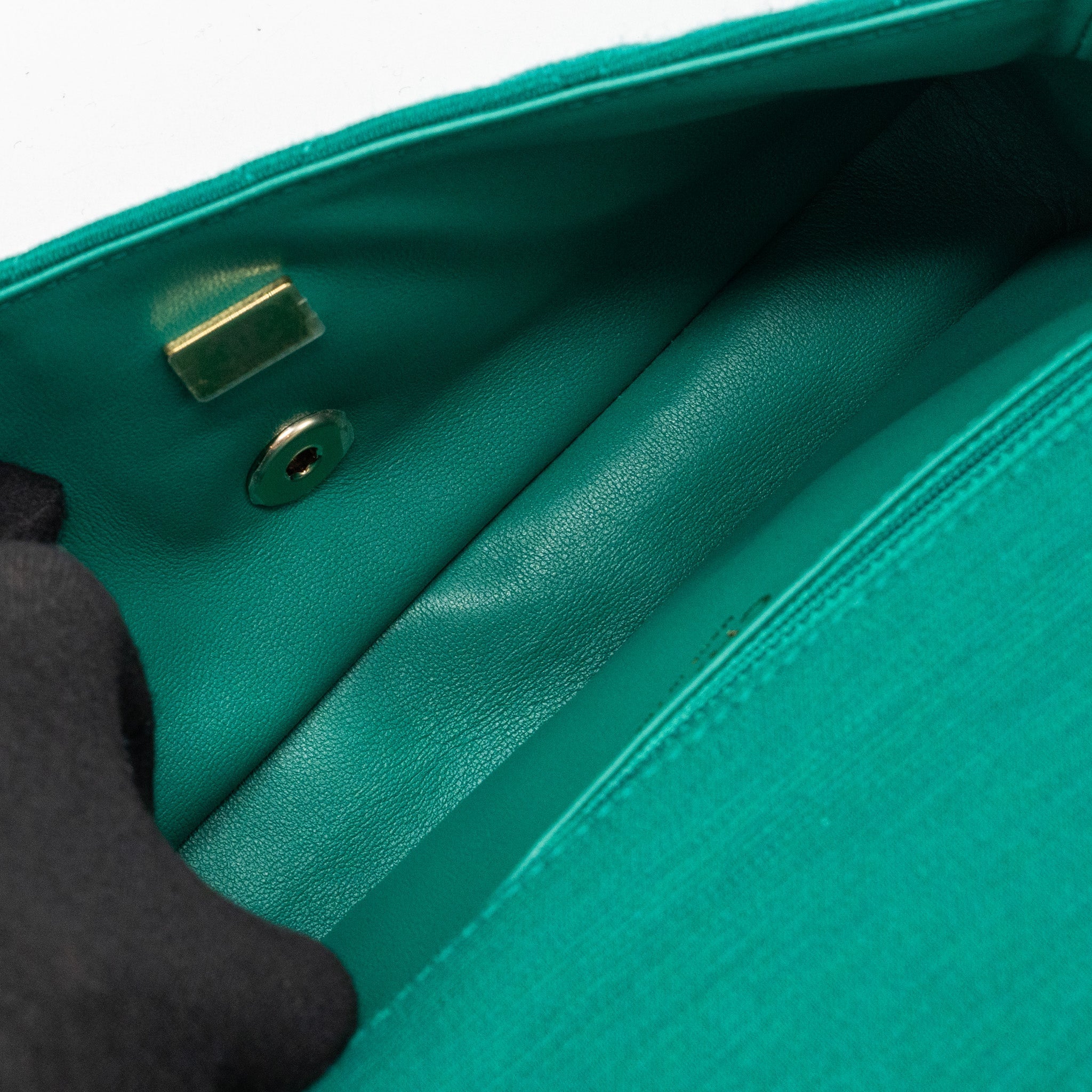 CHANEL 23A CLASSIC FLAP CLUTCH FABRIC GREEN LGHW(MICROCHIP)