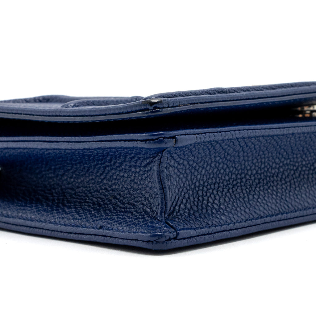 DIOR DIORAMA WALLET ON CHAIN LEATHER BLUE SHW
