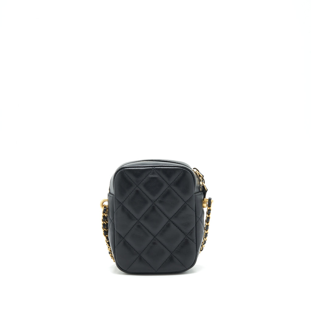 CHANEL 22C MY PERFECT MINI CAMERA CASE LAMBSKIN BLACK GHW(MICROCHIP)
