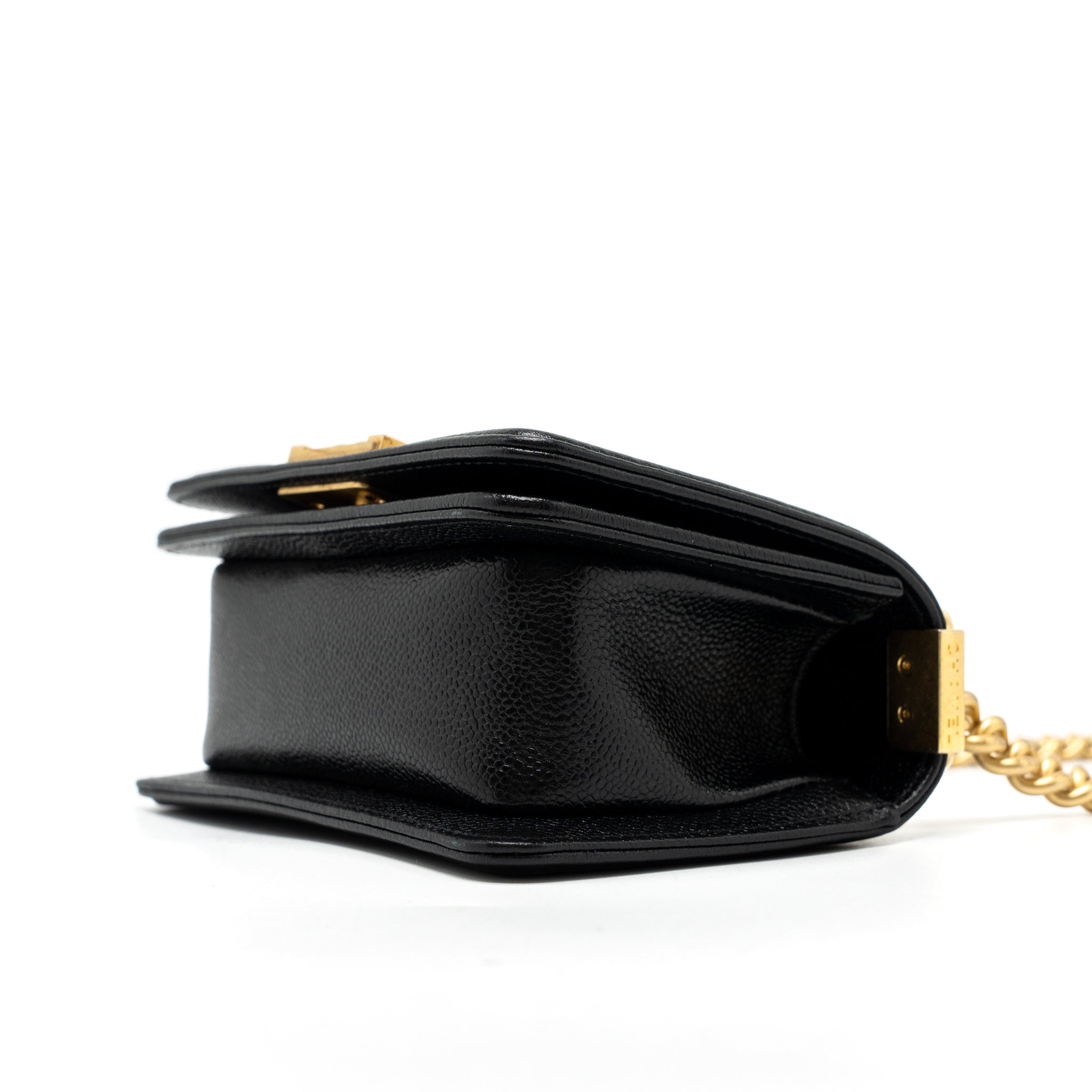 CHANEL SUPER MINI BOY BAG CAVIAR BLACK BRUSHED GHW (MICROCHIP)