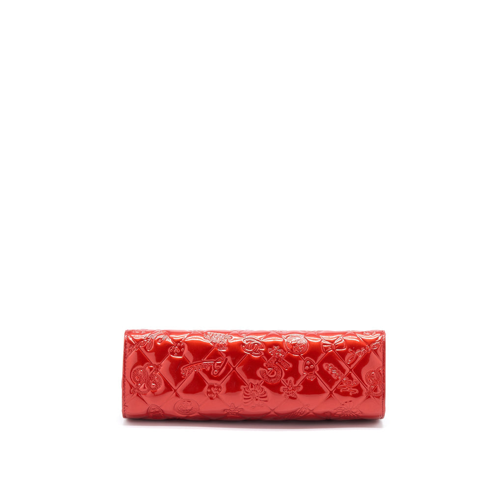 CHANEL VINTAGE LEATHER CHARM PRINTED CHAIN SHOULDER BAG RED SHW