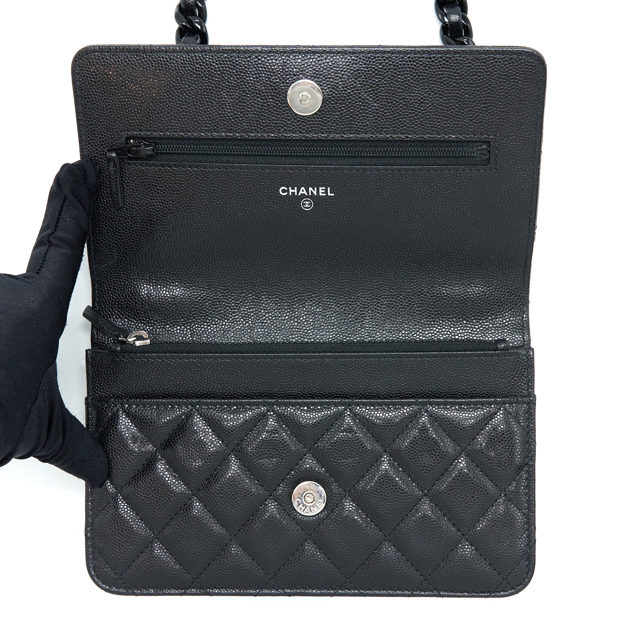 CHANEL QUILTED WALLET ON CHAIN CAVIAR SO BLACK