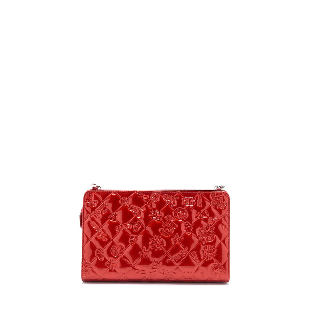 CHANEL VINTAGE LEATHER CHARM PRINTED CHAIN SHOULDER BAG RED SHW