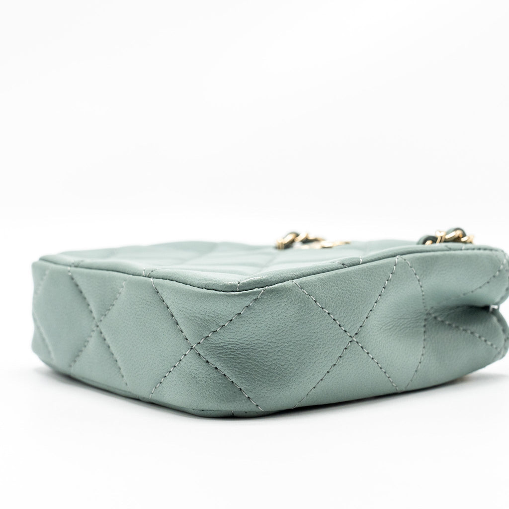 CHANEL MINI QUILTED CHAIN BAG LAMBSKIN LIGHT BLUE LGHW