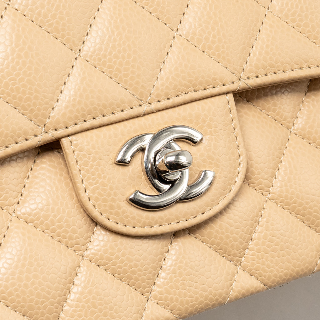 CHANEL SMALL CLASSIC DOUBLE FLAP BAG CAVIAR BEIGE SHW (MICROCHIP) (Copy)