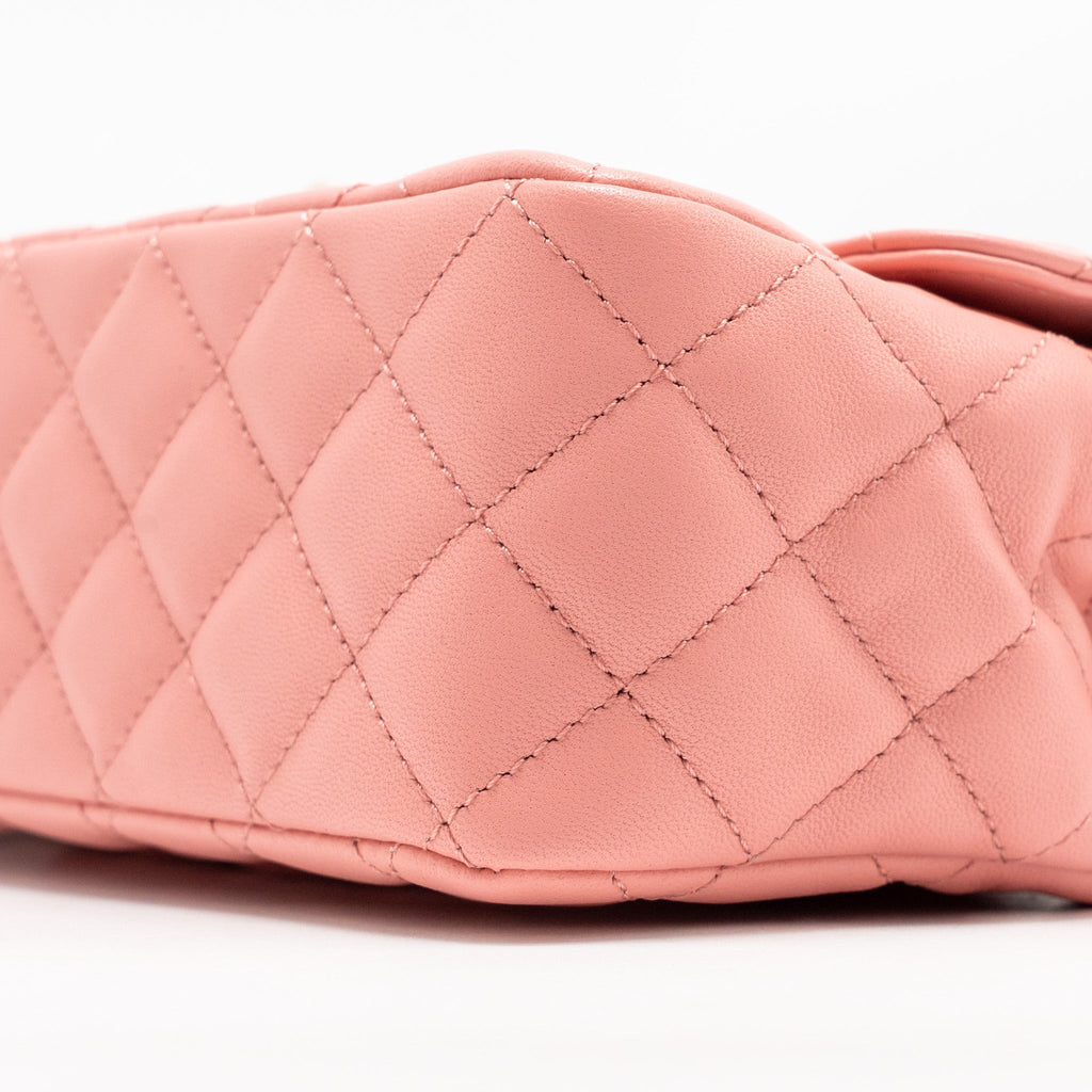 CHANEL 23K DETAIL TOP HANDLE FLAP BAG LAMBSKIN PINK GHW (MICROCHIP)