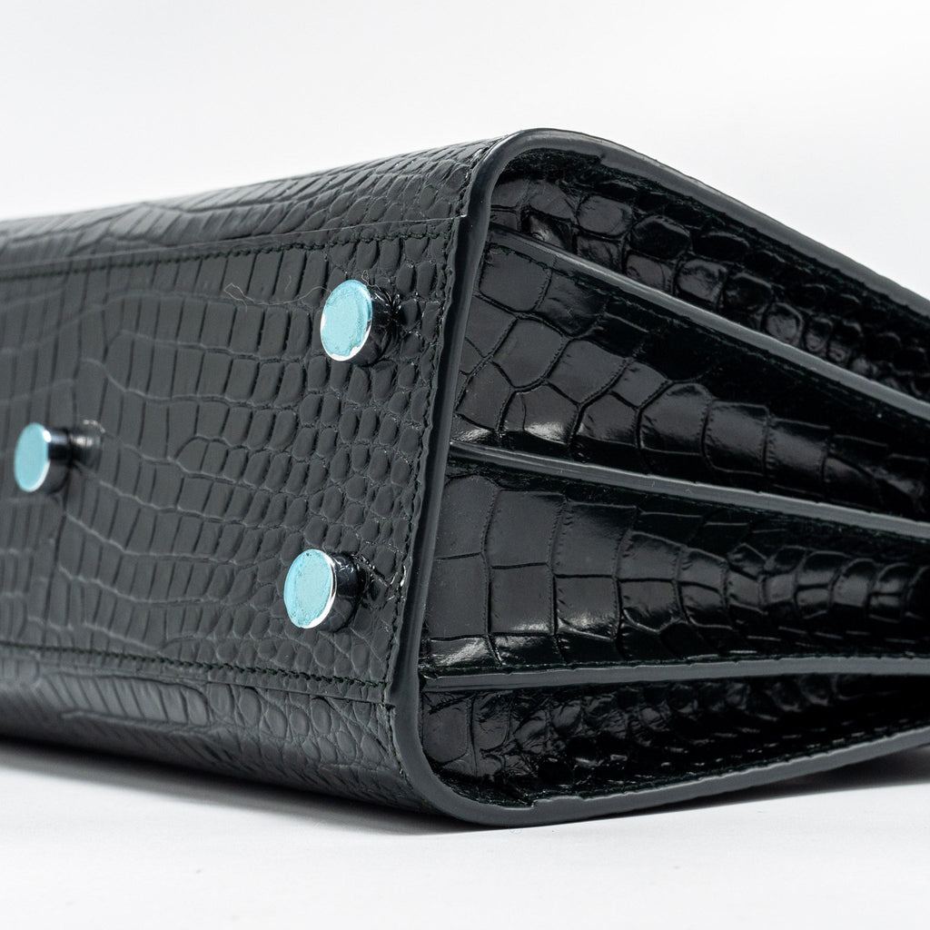 SAINT LAURENT/YSL SAC DE JOUR NANO CROC-EMBOSSED CALFSKIN DARK GREEN SHW