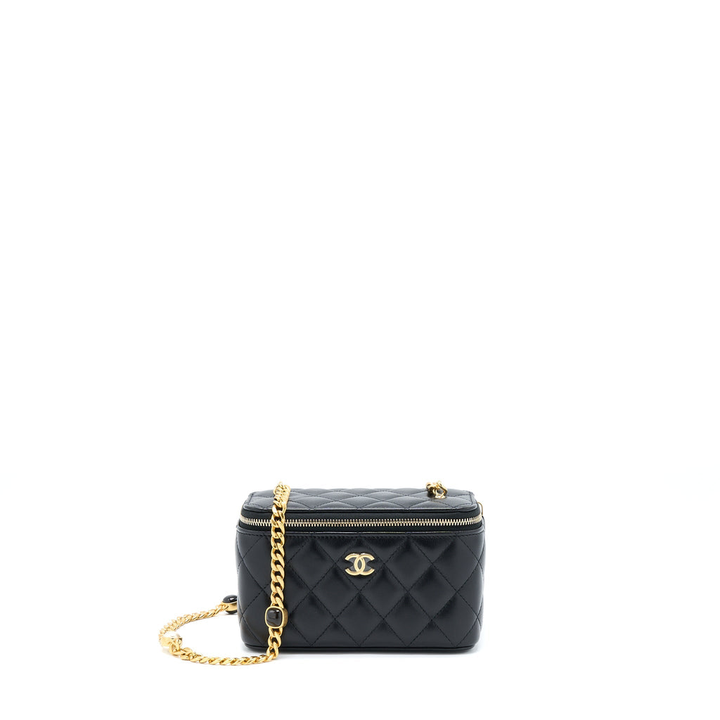 CHANEL LONG VANITY WITH DETAILED CHAIN LAMBSKIN BLACK GHW