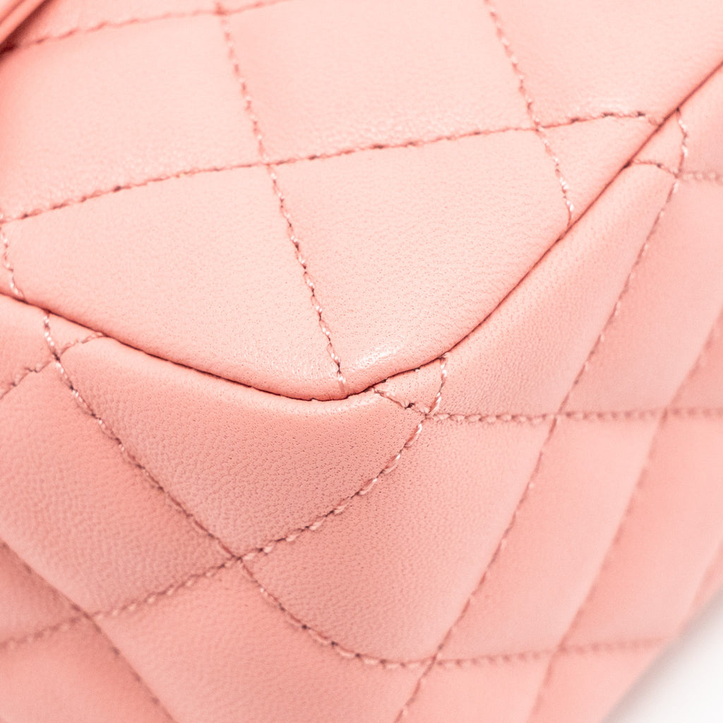 CHANEL 23K DETAIL TOP HANDLE FLAP BAG LAMBSKIN PINK GHW (MICROCHIP)