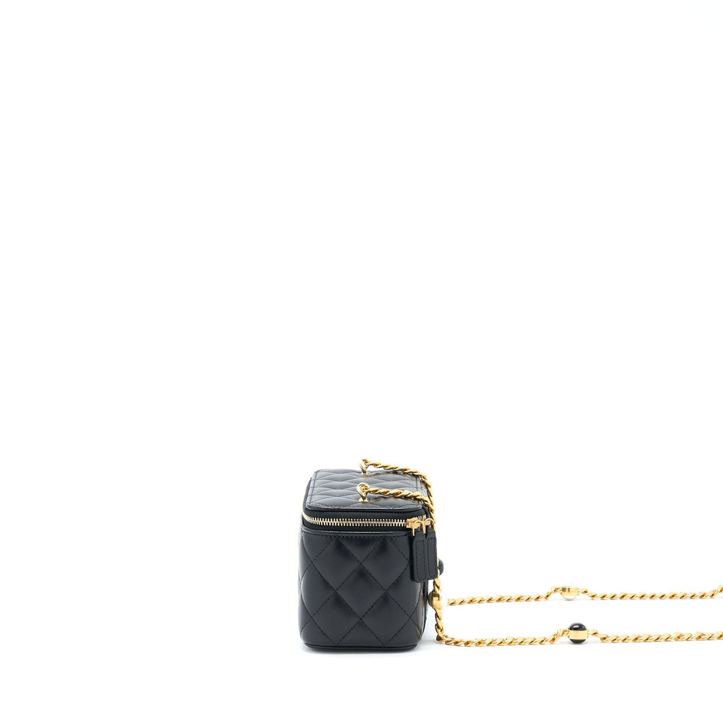 CHANEL LONG VANITY WITH DETAILED CHAIN LAMBSKIN BLACK GHW