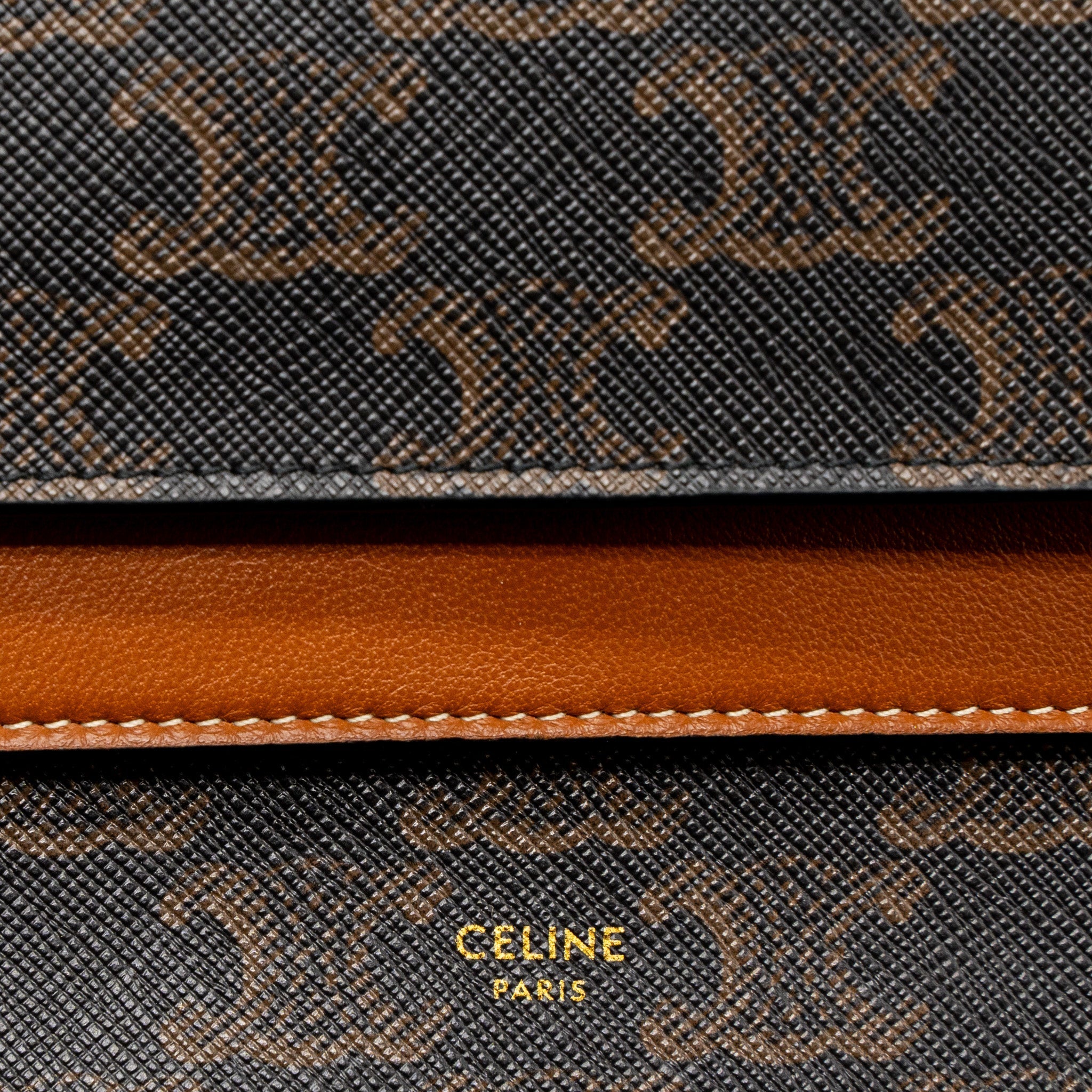 CELINE WALLET ON STRAP TRIOMPHE CANVAS/SMOOTH LAMBSKIN TAN GHW