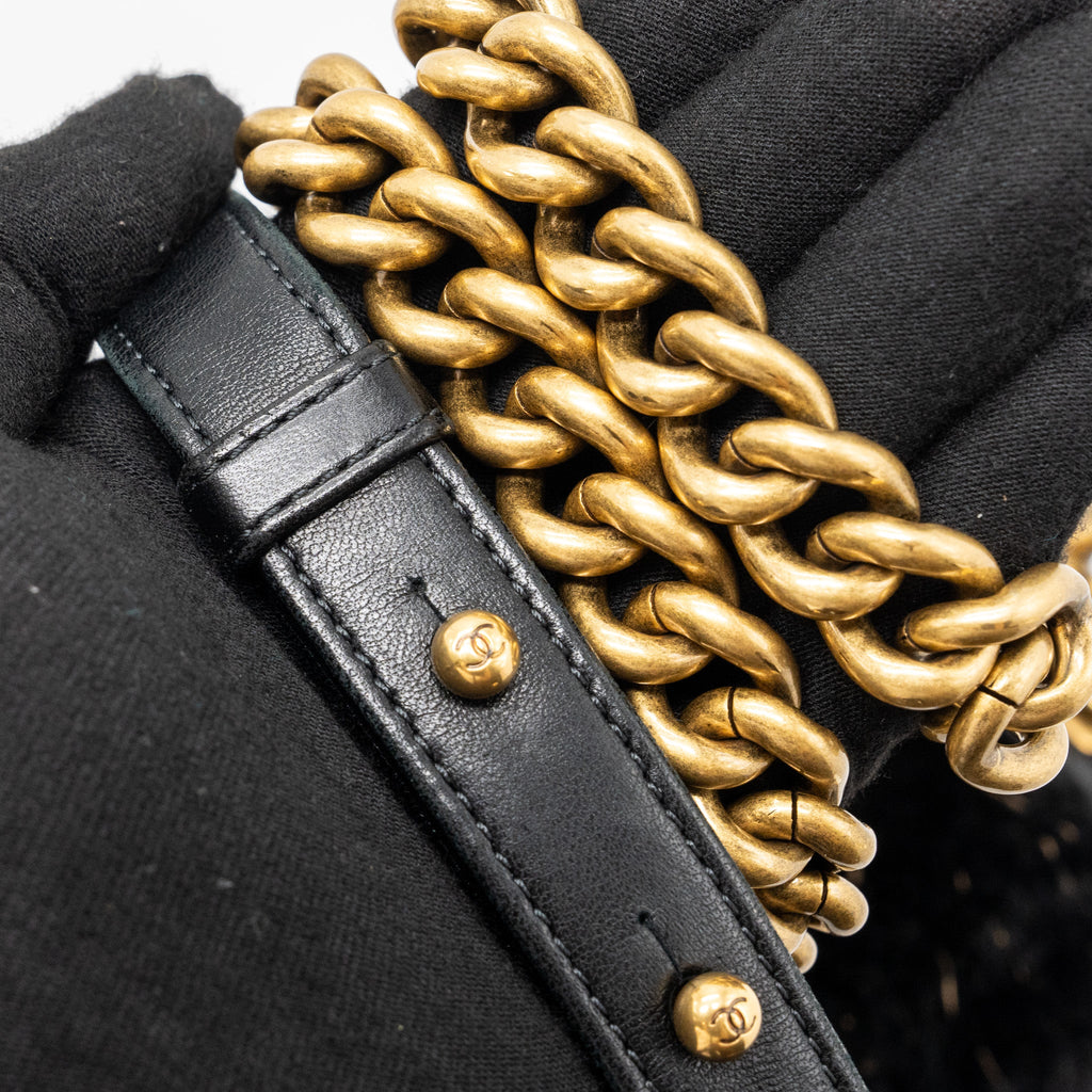 CHANEL SMALL BOY BAG RABBIT HAIR LIMITED EDITION LAMBSKIN BLACK GHW