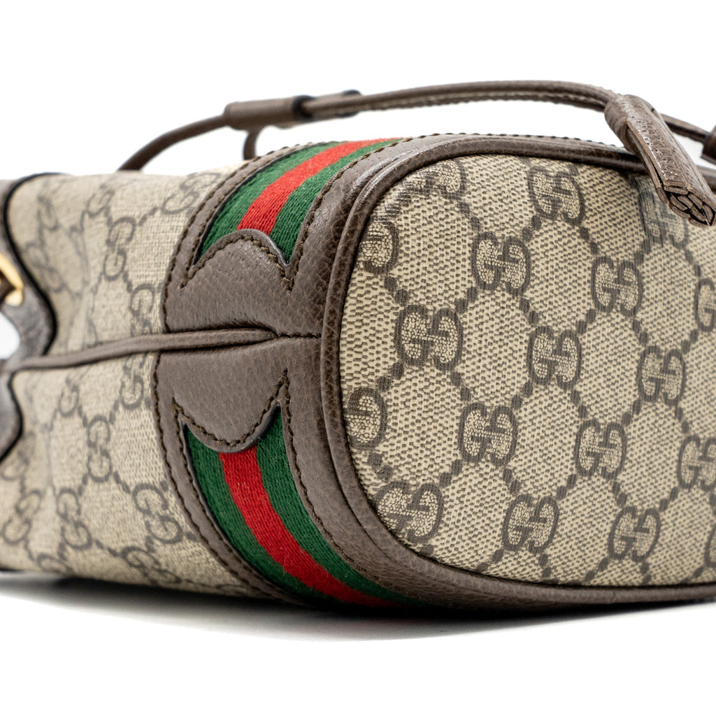 GUCCI OPHIDIA MINI GG BUCKET BAG BEIGE / EBONY GG SUPREME CANVAS GHW