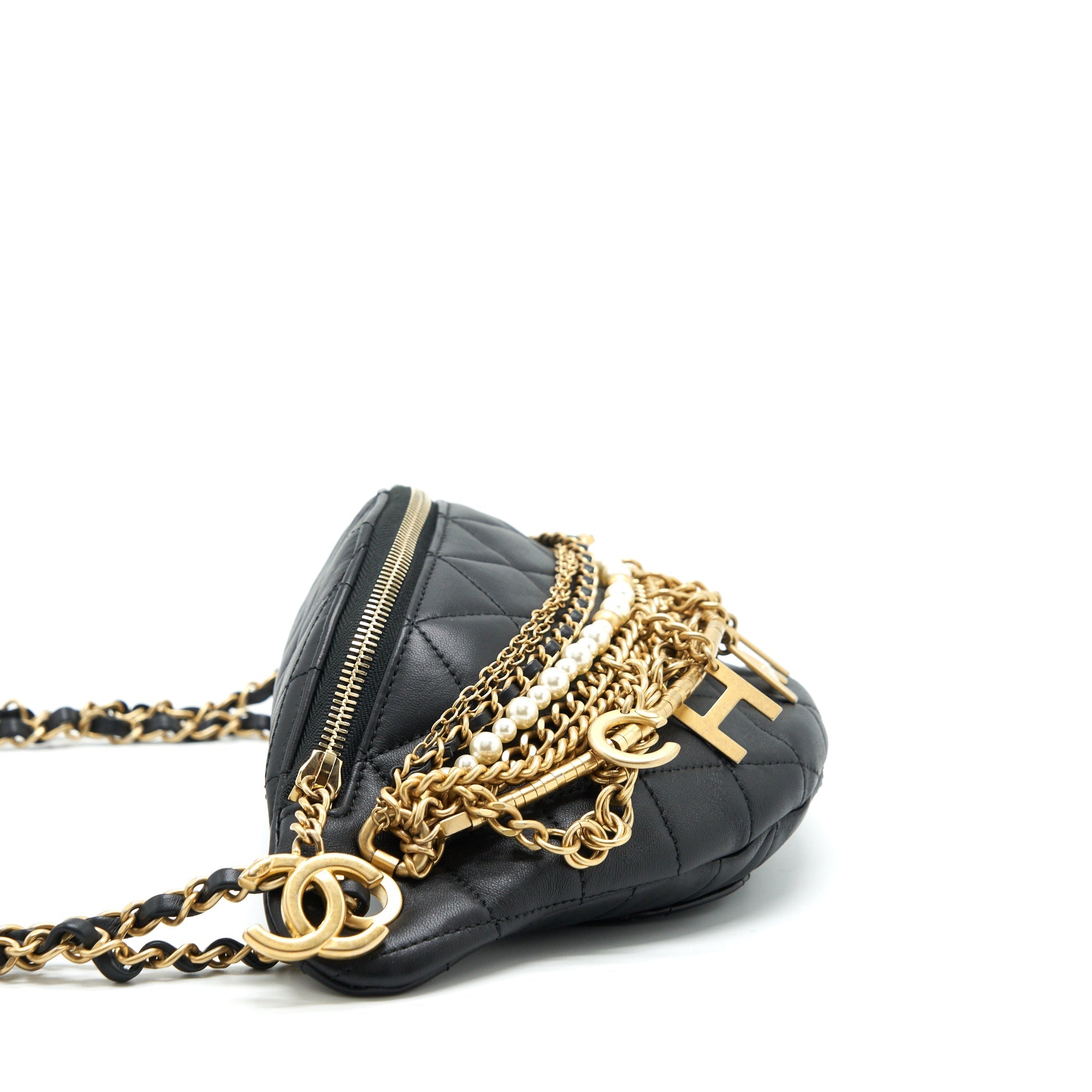 CHANEL ALL ABOUT CHAINS WAIST BAG CALFSKIN BLACK GHW