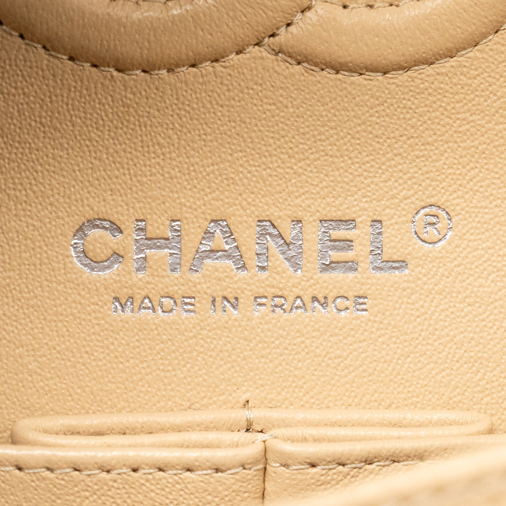 CHANEL SMALL CLASSIC DOUBLE FLAP BAG CAVIAR BEIGE SHW (MICROCHIP)