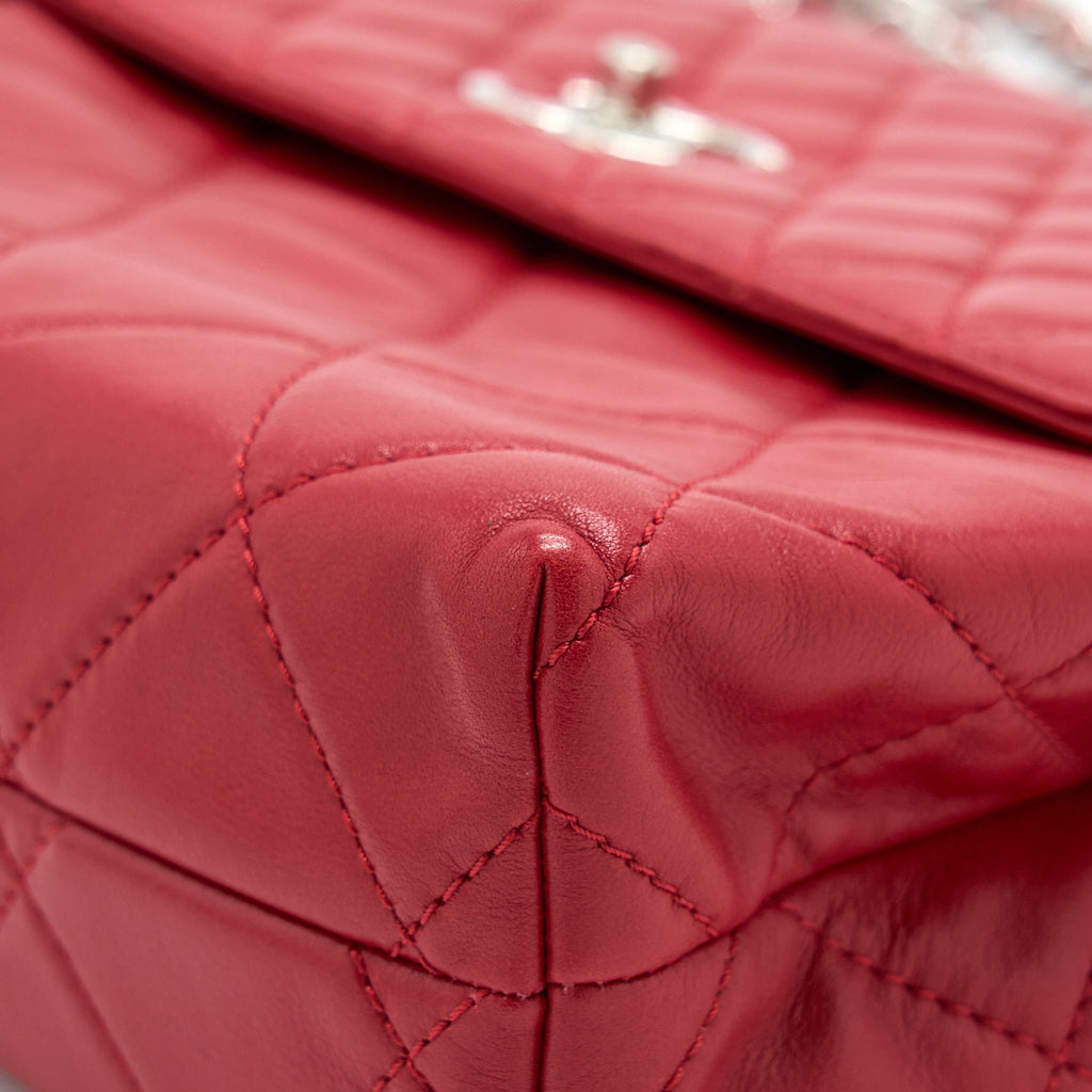 CHANEL LARGE FLAP BAG LAMBSKIN RED SHW