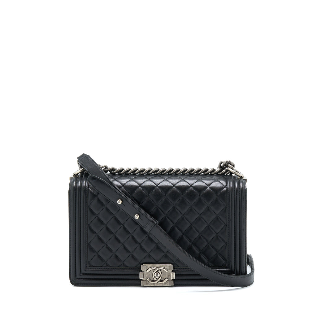 CHANEL MEDIUM BOY BAG LAMBSKIN BLACK RUTHENIUM SHW