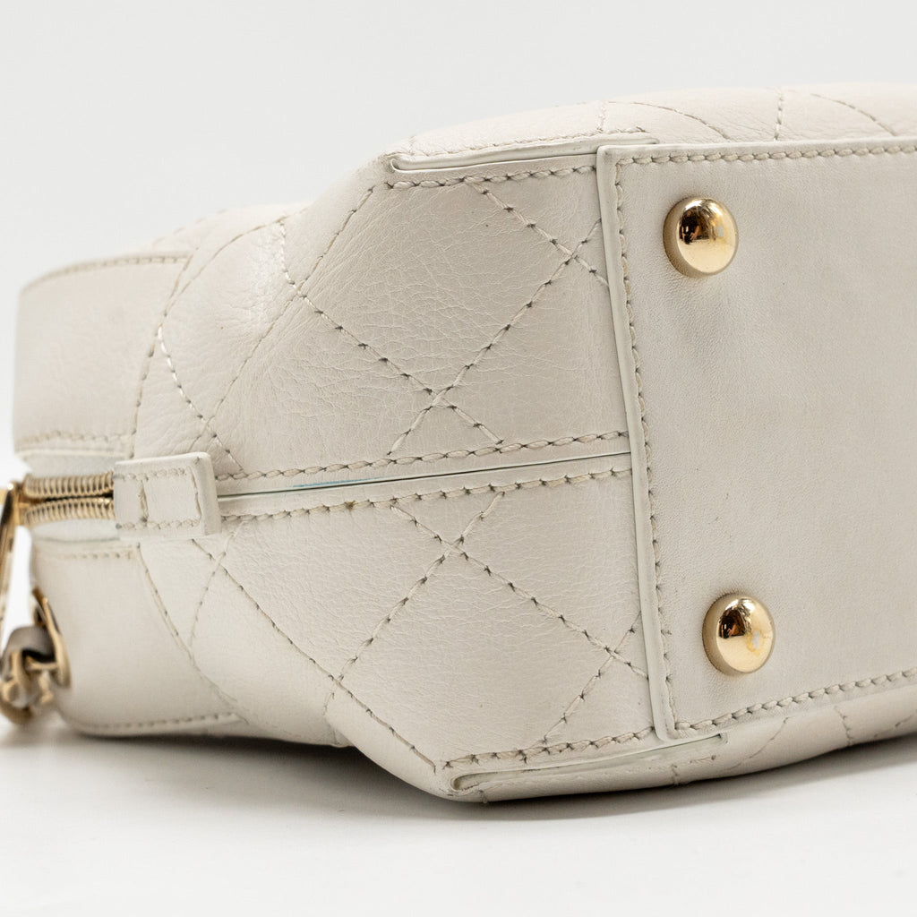 CHANEL MINI CAMERA BAG WITH CHAIN CALFSKIN WHITE LGHW