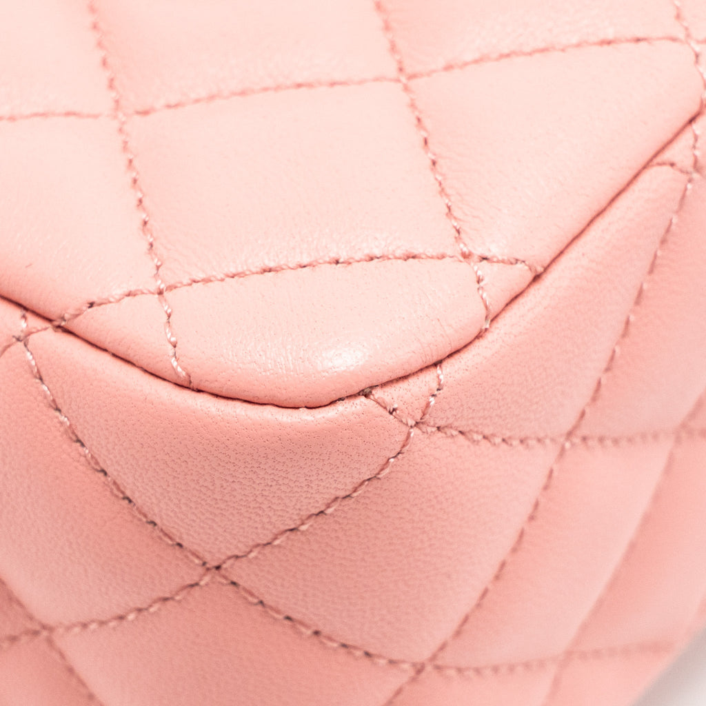 CHANEL 23K DETAIL TOP HANDLE FLAP BAG LAMBSKIN PINK GHW (MICROCHIP)